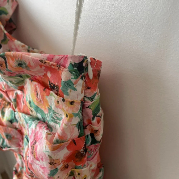 Zara One Shoulder Floral Draped Bodycon Mini Dress Size Small - Picture 11 of 13